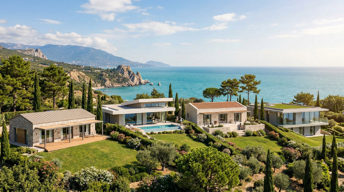 Одноэтажный дом 100 м2 под ключ в Крыму с террасой и видом на море