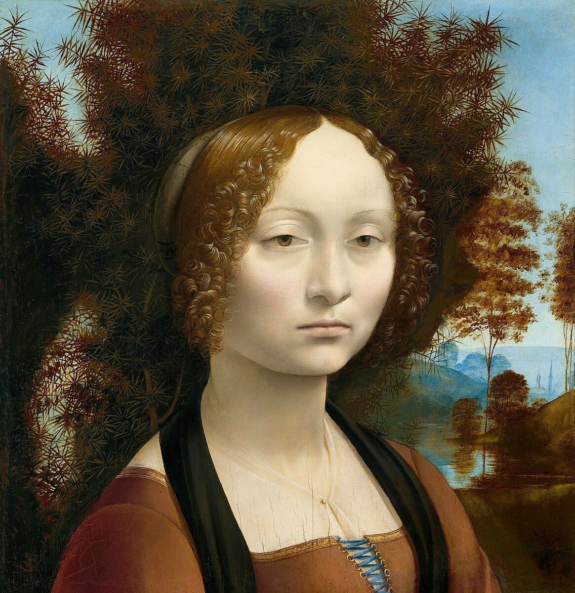 «Портрет Джиневры де Бенчи». ок. 1474—1476 Ritratto di Ginevra de' BenciДоска, масло. 38,8 × 36,7 смНациональная галерея искусства, Вашингтон