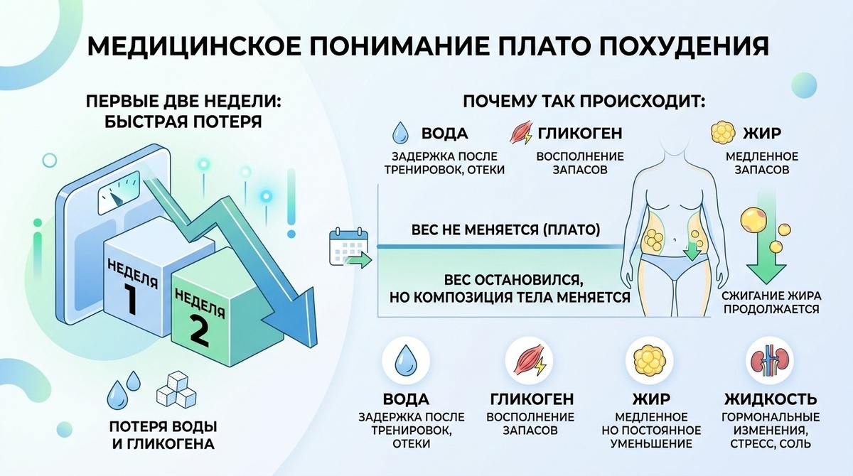 И получается парадокс: жир уходит, а весы молчат.