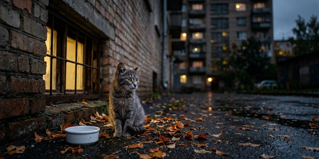 Мамы больше не было рядом. Я нашла котёнка, который каждый день сидел у подвала и ждал свою
