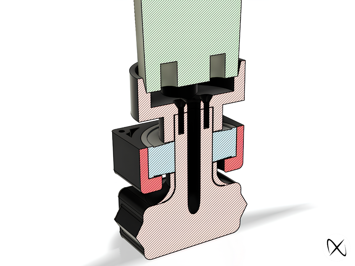 Голубой - подшипник, зеленый - патрон, красный - вращающаяся часть
