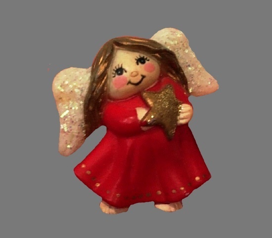 Винтажная брошь от Angel Lehman. Твердый пластик, блестки.