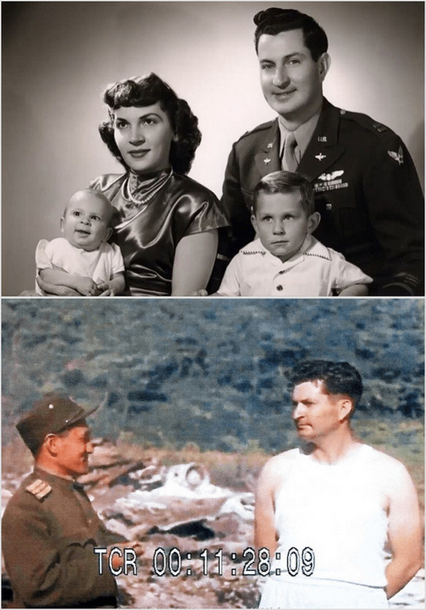 Сэмюэль Логан с семьёй и с офицером Корейской народной армии после своего пленения 9 сентября 1950 года. Его самолёт № 44-62084 был сбит зенитным огнём севернее Пхеньяна. Судьба капитана Логана осталась неизвестной, его не видели в лагерях военнопленных и его не было среди освобождённых в 1953 году.
