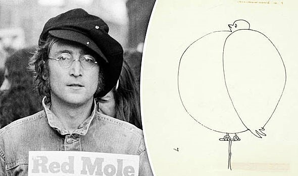 Оригинальный набросок "Толстого волнистого попугайчика" Джона Леннона (справа) был продан на аукционе Bonhams за 22 500 фунтов стерлингов. Фото со страниц Интернета