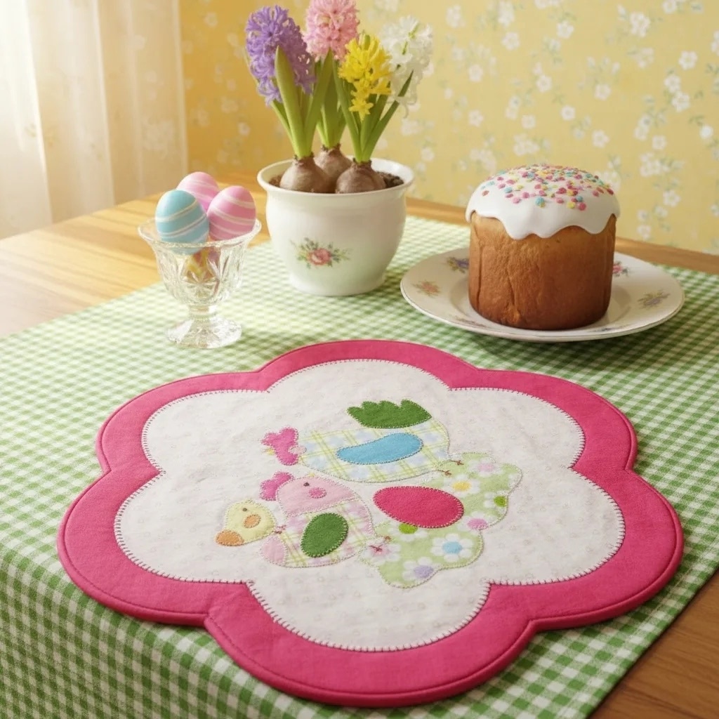 На фото - салфетка, сшитая мной в рамках Клуба. Фото с салфеткой в интерьере сгененировано ИИ.  