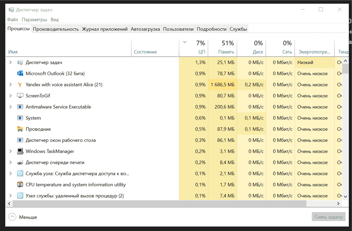 Диспетчер задач оргингальной десятки Windows 10