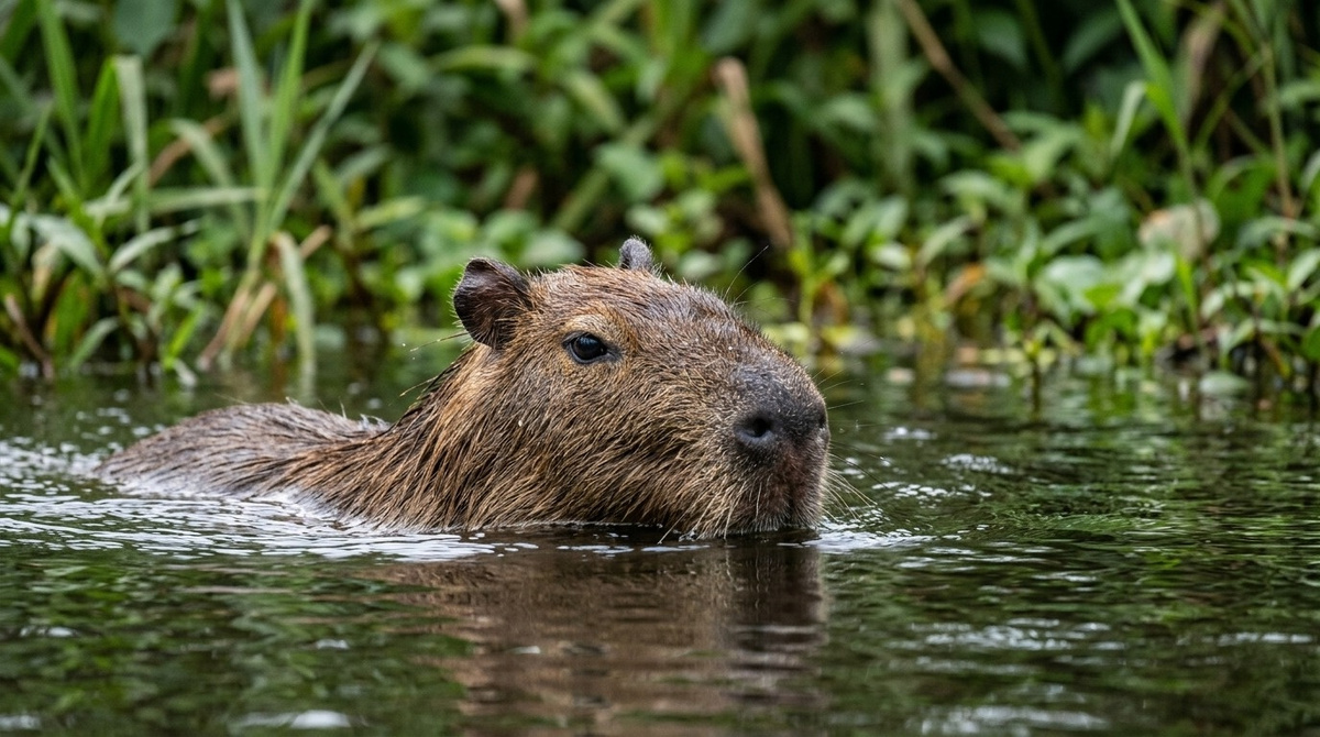 Капибарка плвёт