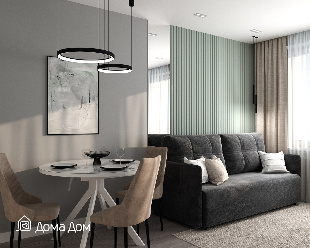 Светлая гостиная‑столовая без перегородок — проект планировки от ДомаДом