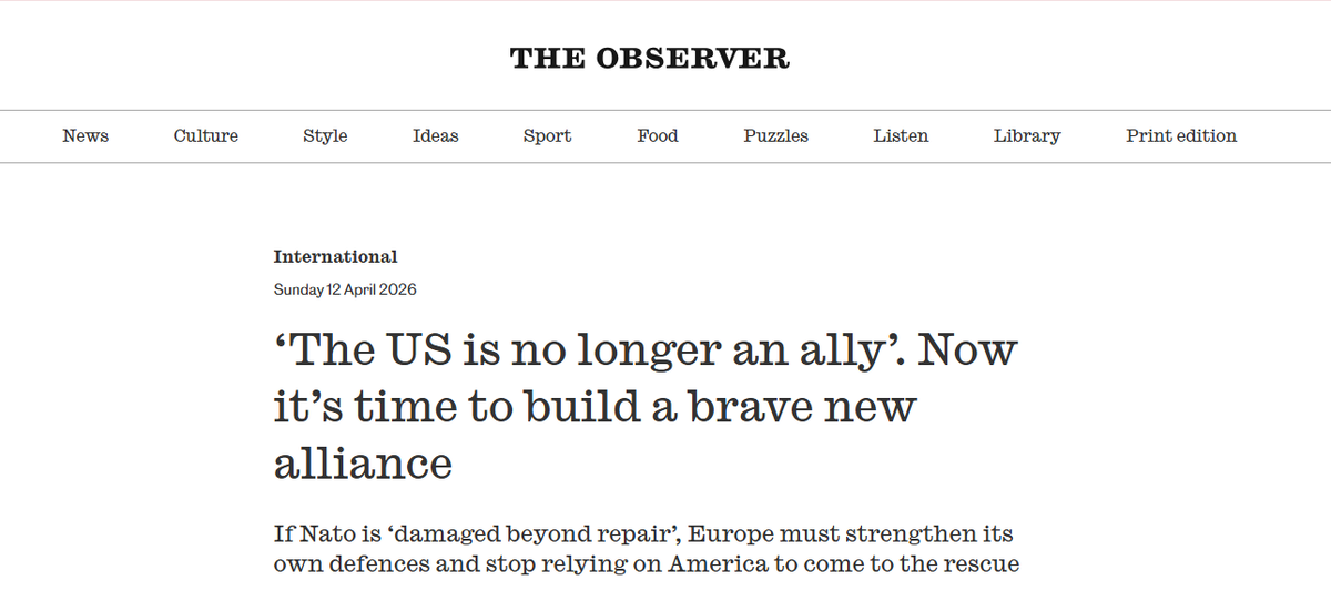 «США больше не являются союзником». Теперь настало время создать новый смелый альянс.
Если НАТО «повреждено безвозвратно», Европа должна укрепить свою собственную оборону и перестать полагаться на Америку в вопросах спасения.