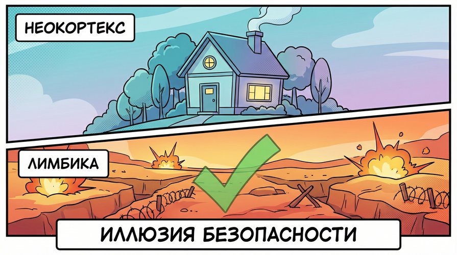 Иллюзия безопасности в психологии: как лимбическая система путает знакомые паттерны абьюза (зону боевых действий) с реальным комфортом, а логика выбирает уют.
