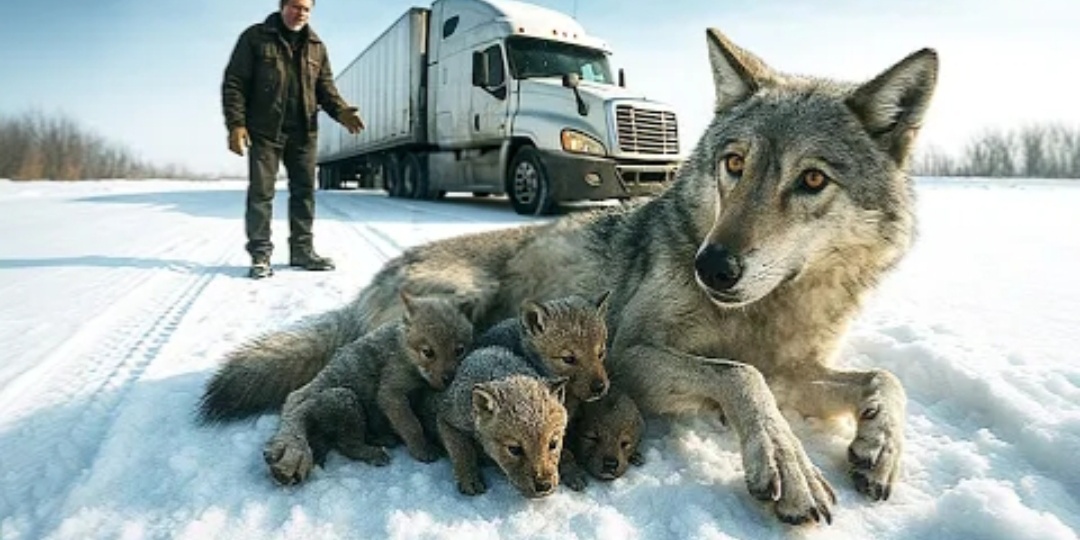 Дальнобойщик Сергей на дороге увидел обессиленную волчицу и трех волчат и помог им. А они отблагодарили его когда это было необходимо