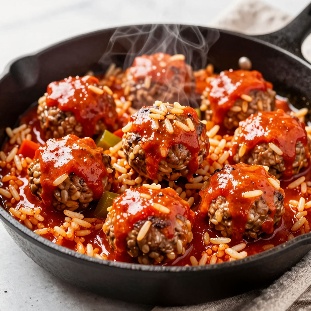 Тефтели с рисом в соусе на сковороде или в духовке