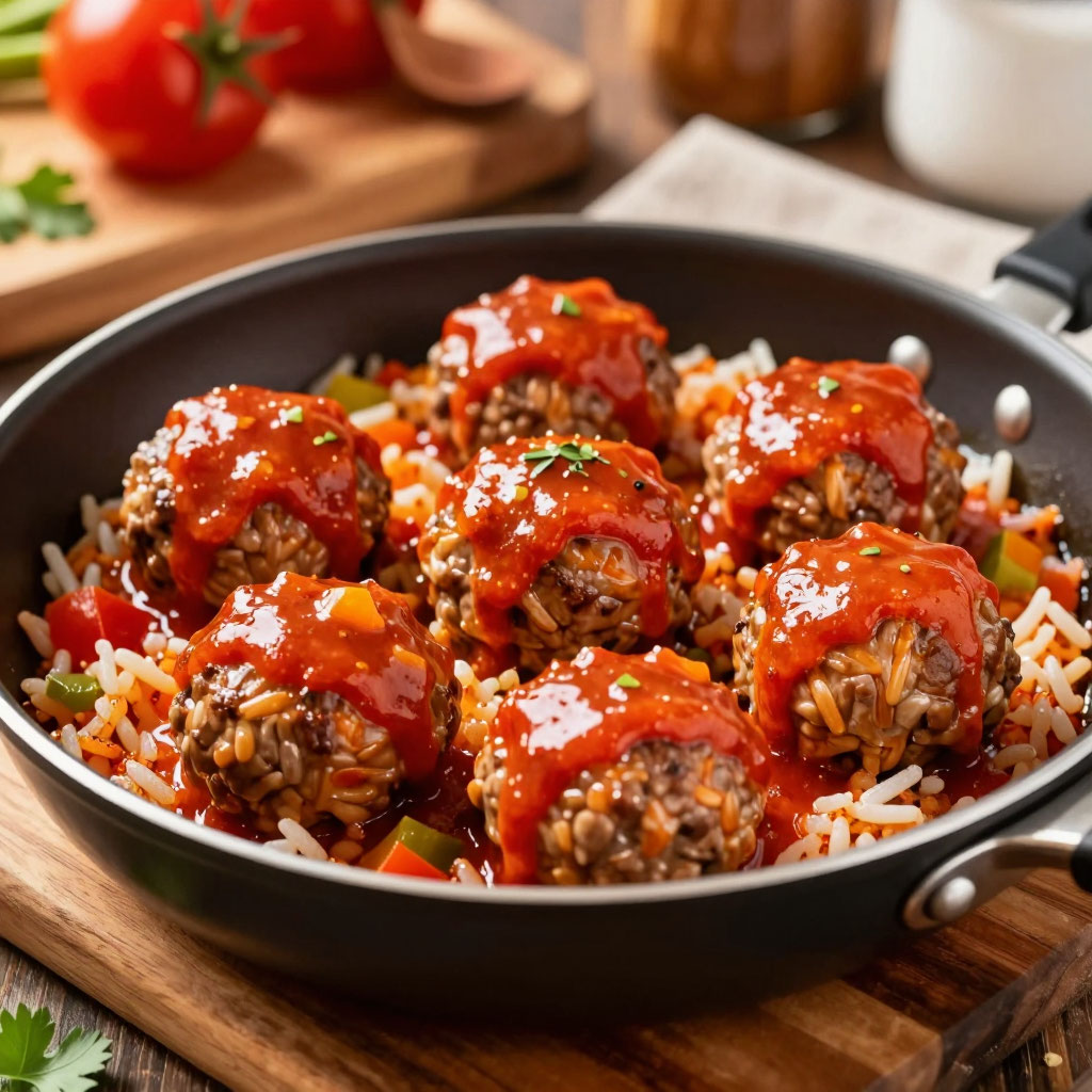 Тефтели с рисом в соусе на сковороде или в духовке