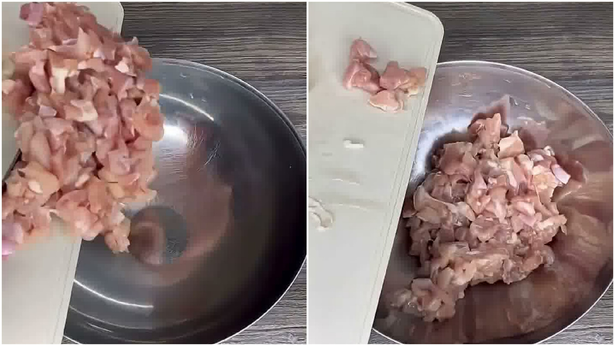 📸 Нарезаем курицу и перекладываем в миску.