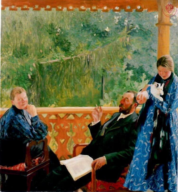 КП ВФ-30975   Фоторепродукция картины Б.М. Кустодиева «Портрет семьи Поленовых» 1905 г.