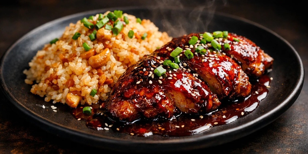 Цесарка в пряном соусе «Сычуаньский конфитюр» с ферментированным кимчи-рисом