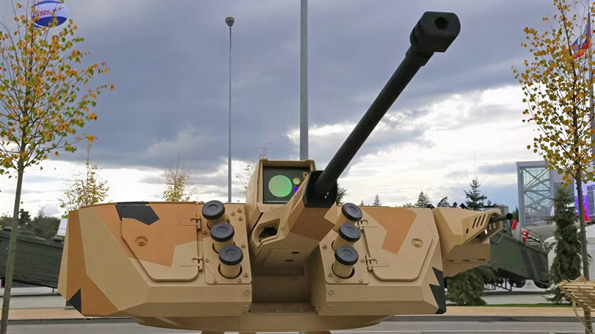 На фотографии: макет модуля БМ-30-Д «Спица» – специализированный дистанционно управляемый боевой модуль (ДУБМ). Источник фото: ЦНИИ "Буревестник". 2016 год