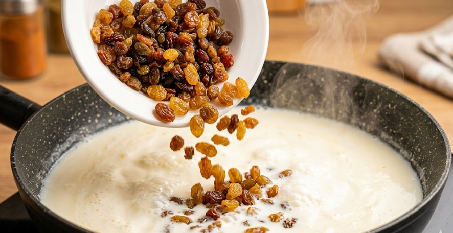 Киньте горсть изюма в кипящее молоко: узнала этот рецепт только в 50 лет! Просто, быстро и очень вкусно к чаю лакомство