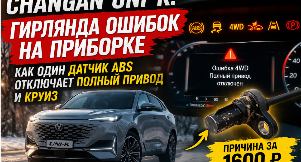 🚨 Changan UNI-K: гирлянда ошибок на приборке - как один датчик ABS отключает 4WD и круиз