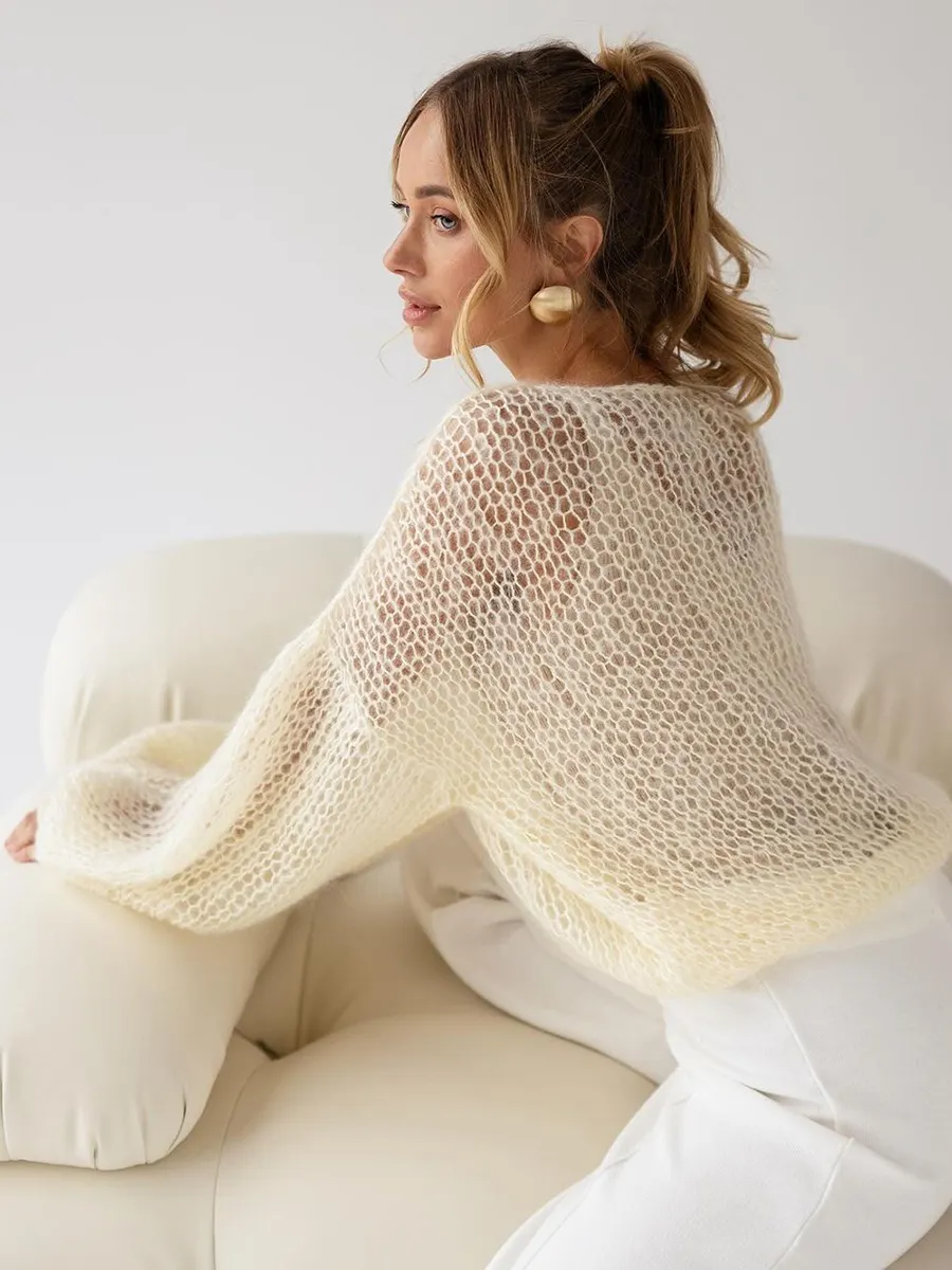 джемпер паутинка из мохера спицами