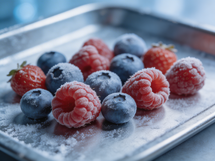 замороженные ягоды на подносе