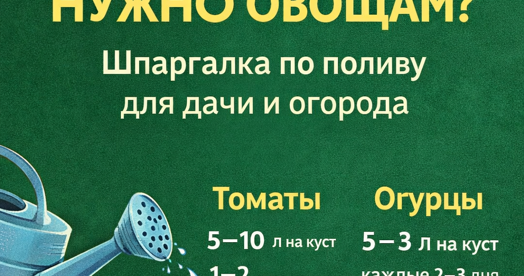 СКОЛЬКО ВОДЫ НУЖНО ОВОЩАМ? Шпаргалка по поливу для дачи и огорода Сохраняйте, чтобы не переливать и не пересушивать растения
