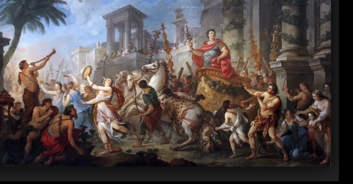 Картина изображает торжественный въезд римского полководца Марка Антония в город Эфес, где его встречают как бога, отождествляя с Дионисом