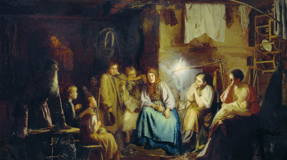 Бабушкины сказки - Василий Максимович Максимов. Холст, масло. 92 x 67 см