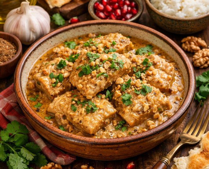 Рыба по-грузински с ореховым соусом