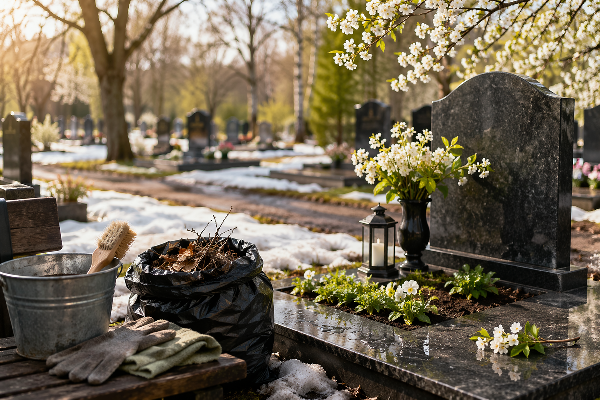 Весной на кладбище в хорошую погоду царит особая атмосфера.