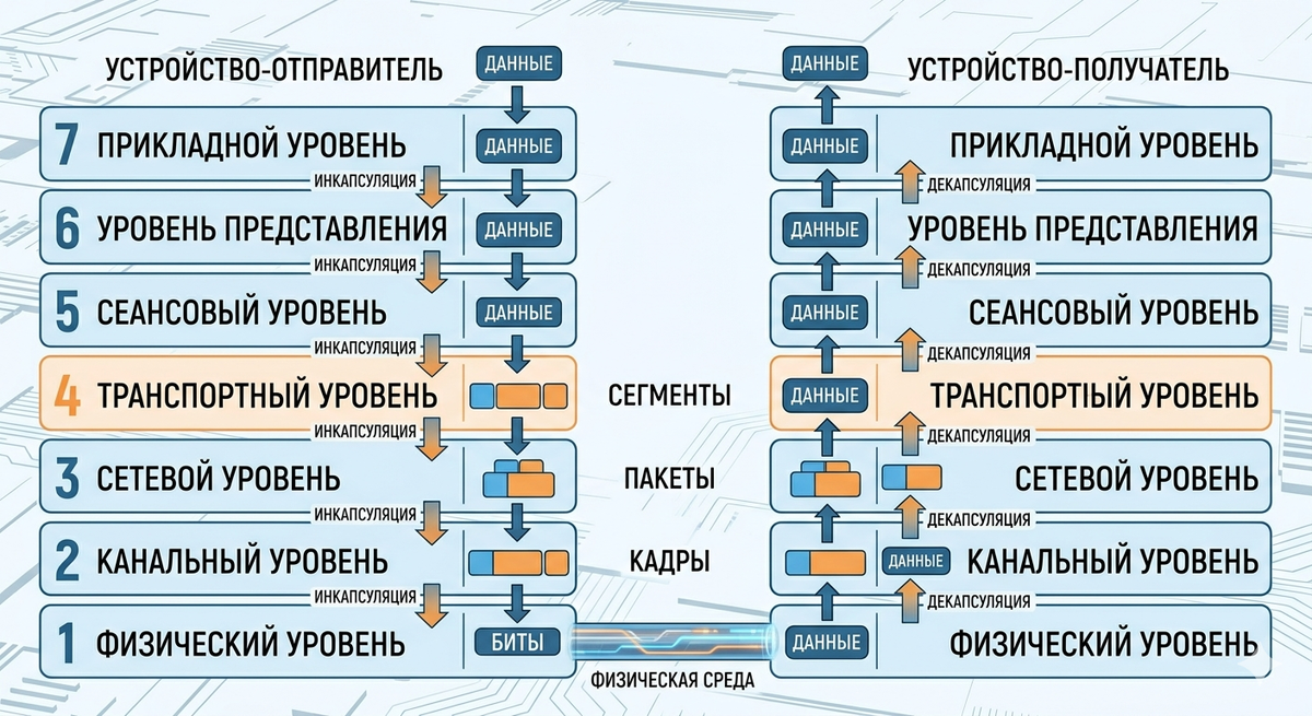 Модель OSI (отправитель/получатель)