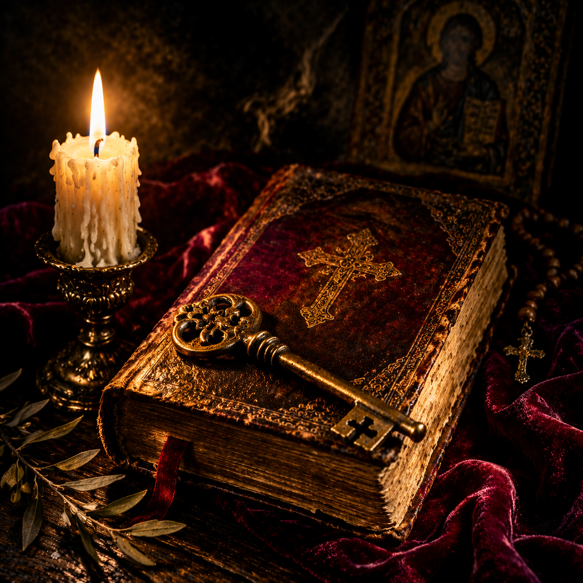 псалмы, ключ удачи, древний ключ, псалтырь, свеча, византийская традиция, духовная сила, открытие дорог, защита дома, энергия изобилия, мистическая атмосфера, старинная книга, молитва, сакральные знания, путь к успеху