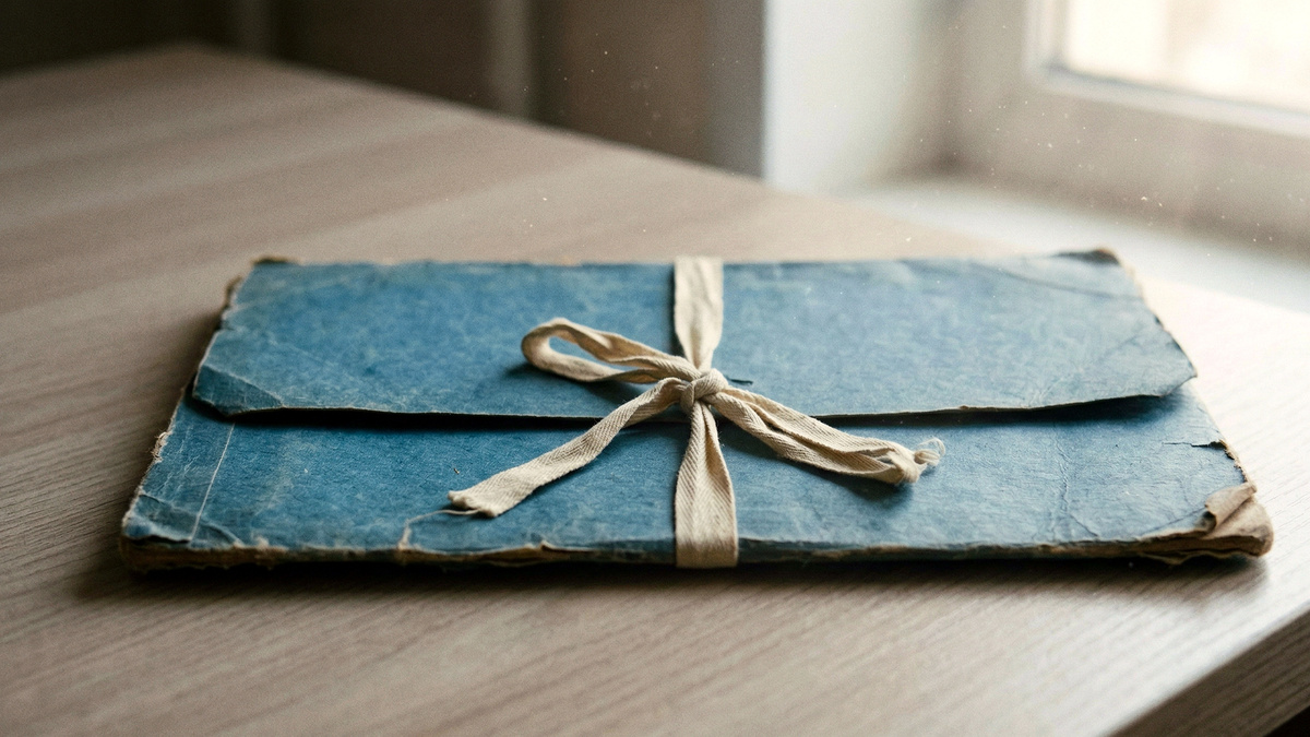 Вот эта папка. Тесёмки уже серые, а узлы всё те же.