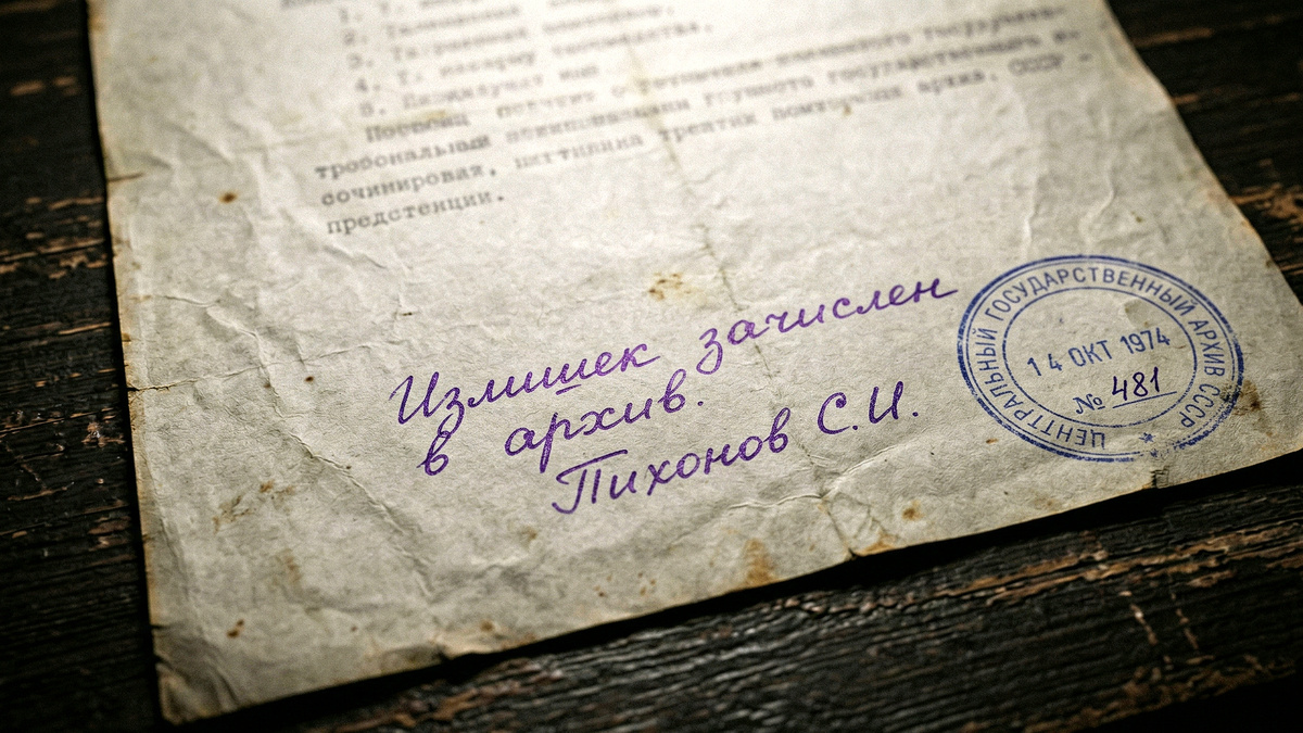 Тот самый листок. Подпись — Тихонов С.И. Сверху — синяя печать временного хранения.