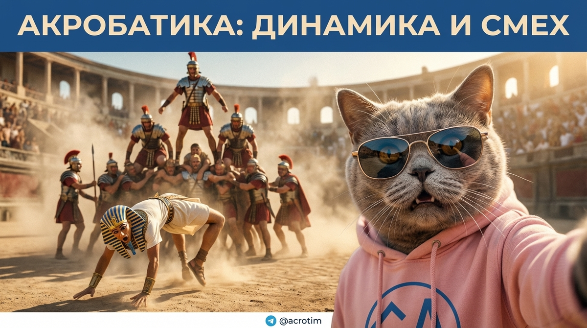    Разминка и динамическая растяжка акробатов перед важным выступлением. Тренер