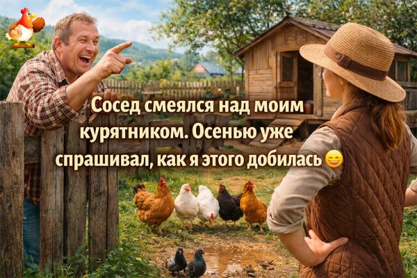 Сосед смеялся над моим курятником. Осенью уже спрашивал, как я этого добилась?