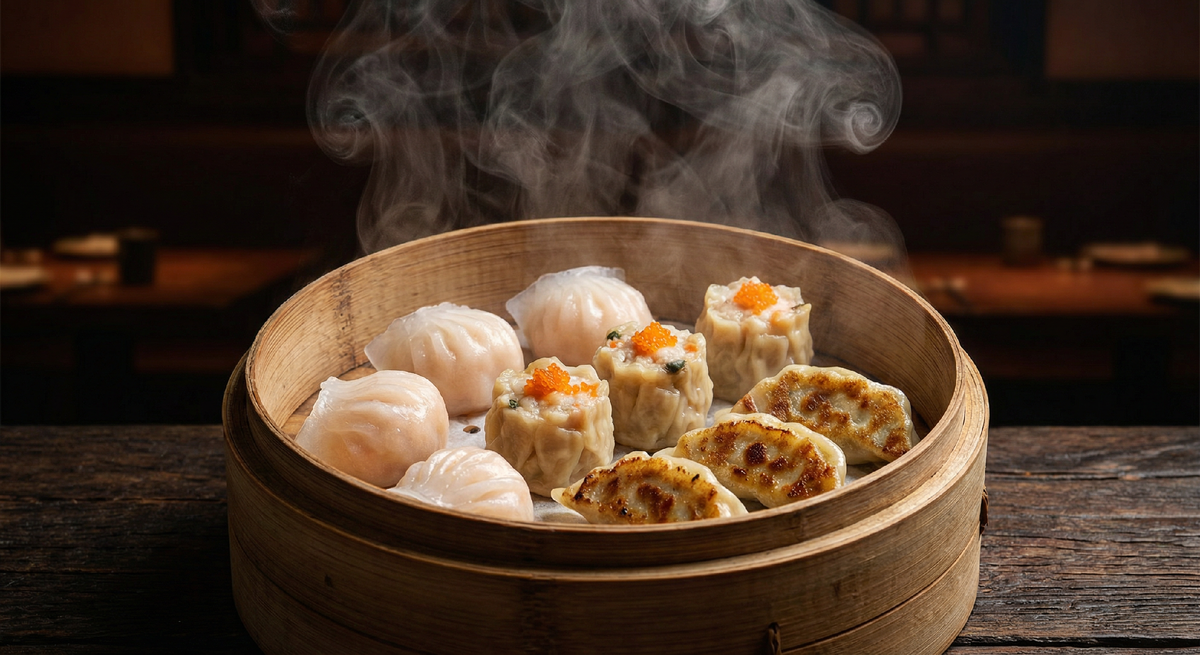 Дим-сам — китайское искусство маленьких блюд, которые едят за чаем. Харгао, шумай, гёдза — каждое требует своей техники и своего теста. Сегодня делаем всё это дома без специального оборудования и без многолетней подготовки