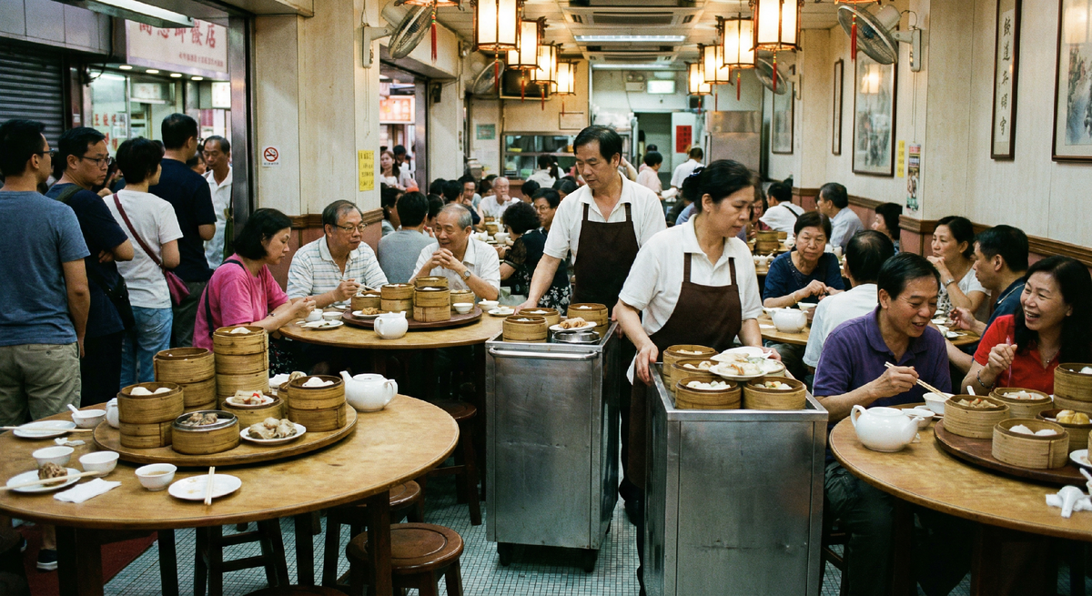 Воскресный дим-сам в Гонконге — это не просто еда. Это несколько часов за большим столом, бесконечный чай, разговоры и корзины которые не перестают приходить. Это культура общения через еду — и именно её можно воспроизвести дома
