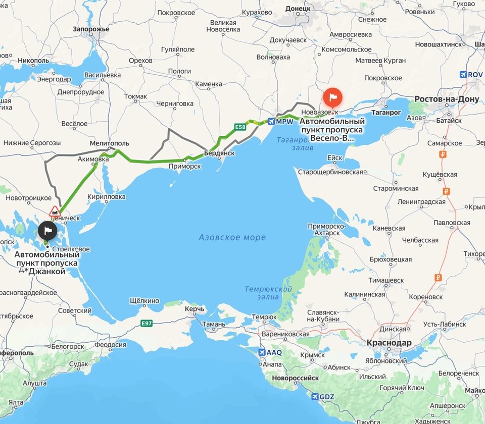    Сухопутный маршрут в Крым через Донбасс и Новороссию
