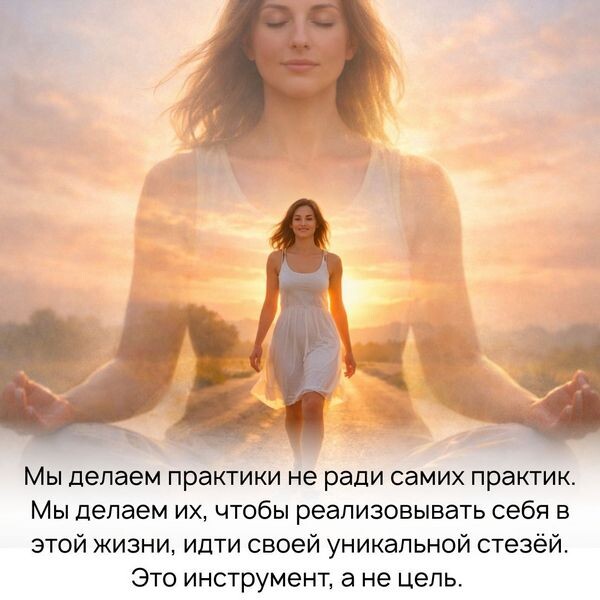 Мы делаем практики не ради самих практик. Мы делаем их, чтобы реализовывать себя в этой жизни, идти своей уникальной стезёй. Это инструмент, а не цель