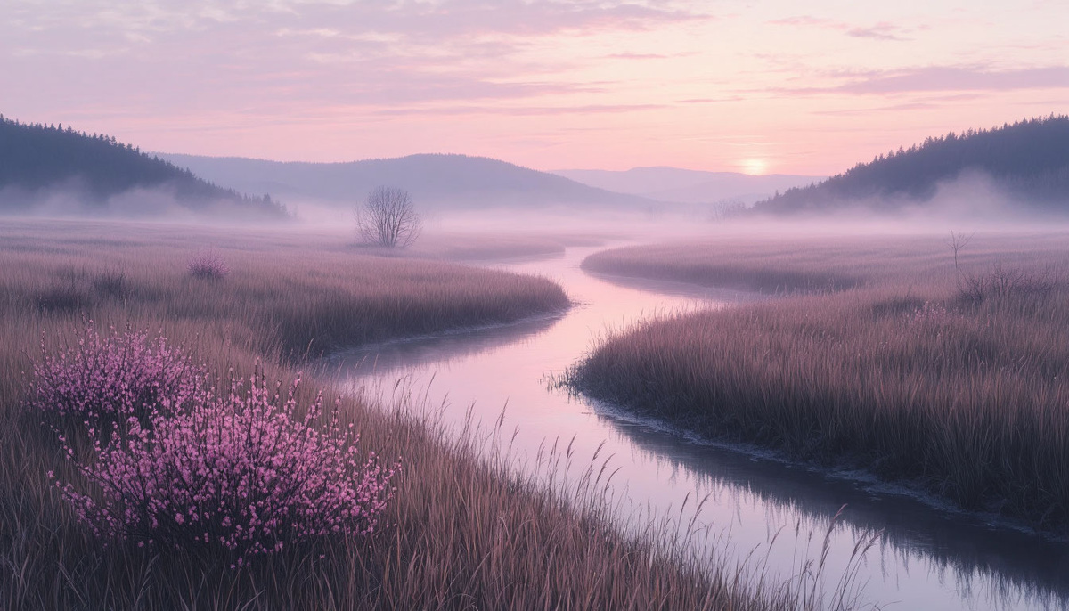 Розовые туманы в розовой степи. Изображение от ИИ Шедеврум