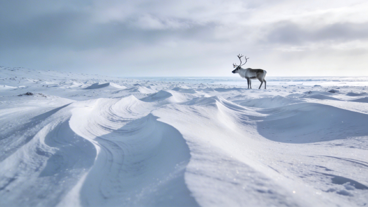 Северный олень на просторах тундры