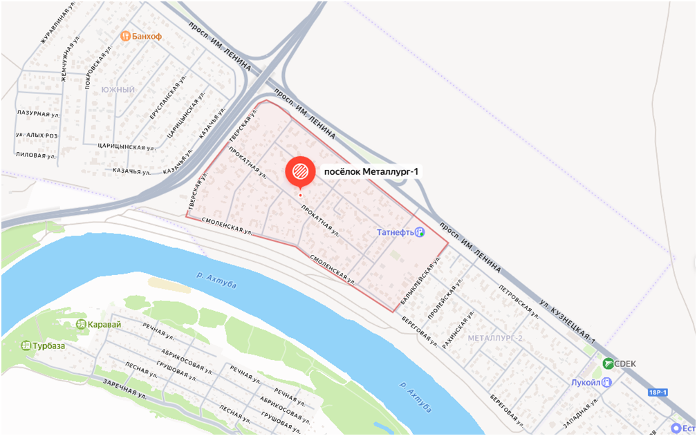 Все три посёлка на карте. Металлург-1 в центре.