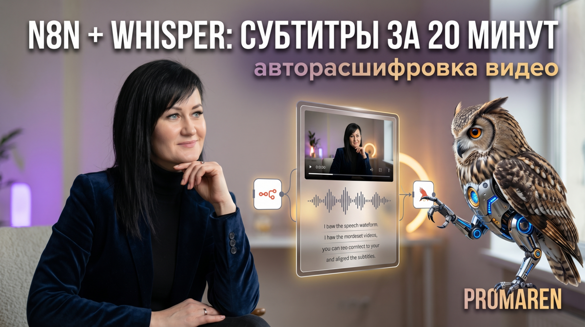   Готовый сценарий в n8n за 20 минут — субтитры к видео появляются автоматически через OpenAI Whisper API | Марина Погодина, PROMAREN Марина Погодина