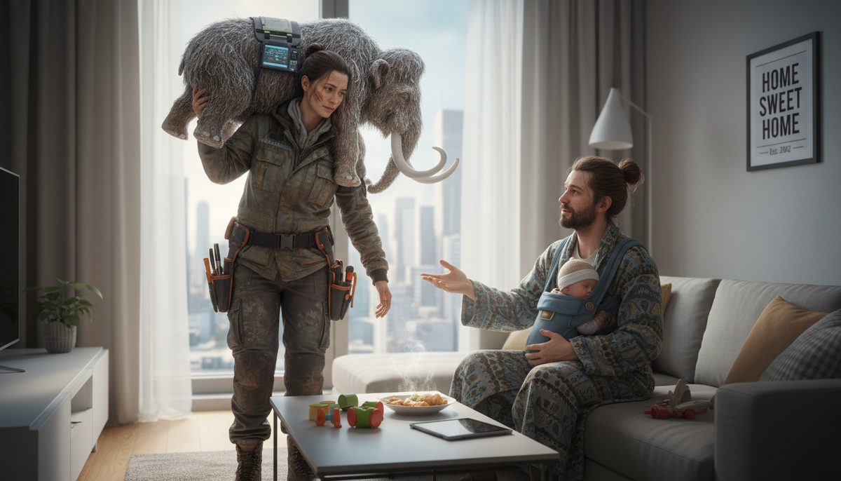 Женщина-добытчик и мужчина-домашний очаг (Nano Banana)