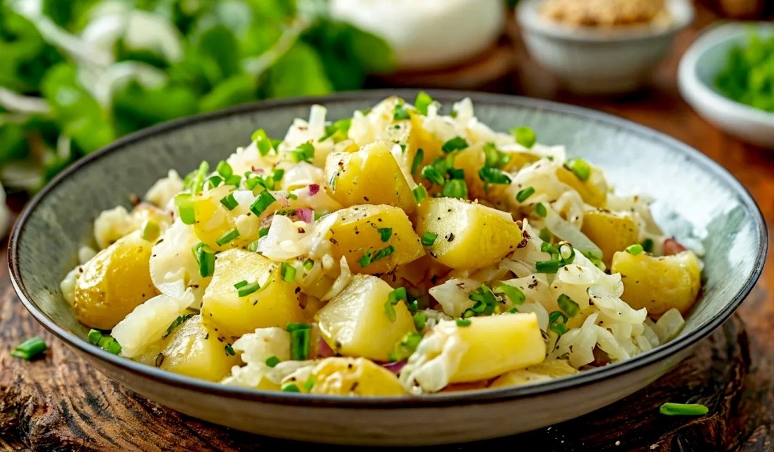 Салат из запеченного картофеля с разными добавками.