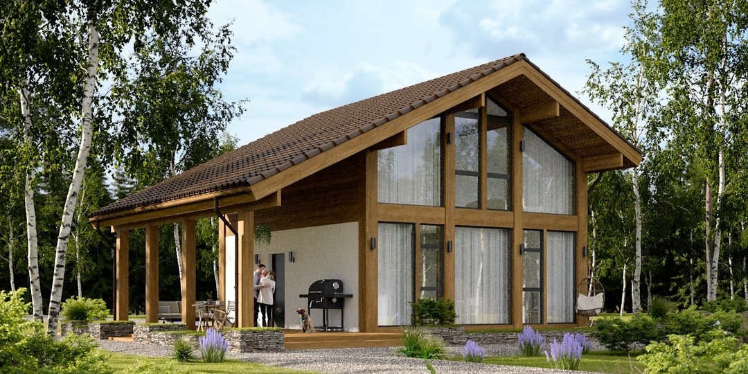 Панорамные окна в фахверковом доме — это сильная архитектурная сторона.