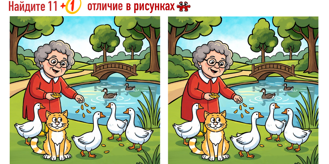 11+1 отличие у озера вместе с бабушкой. Добрый тест чтобы отвлечься и отдохнуть