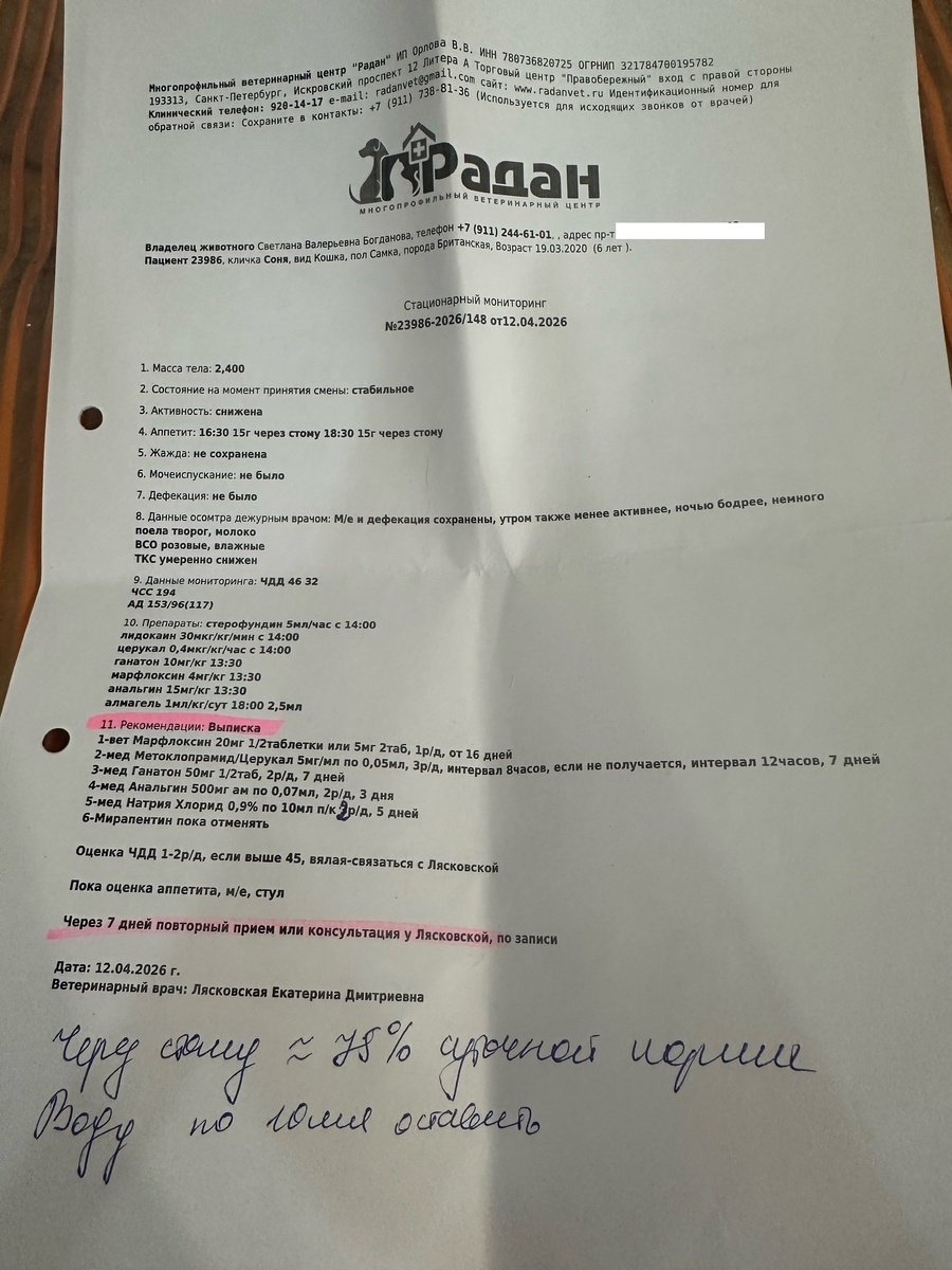 документы со стационара и анализы Сони