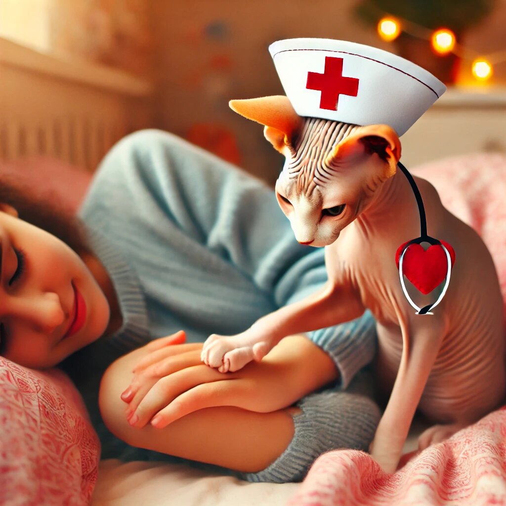 Кот лечит своим теплом